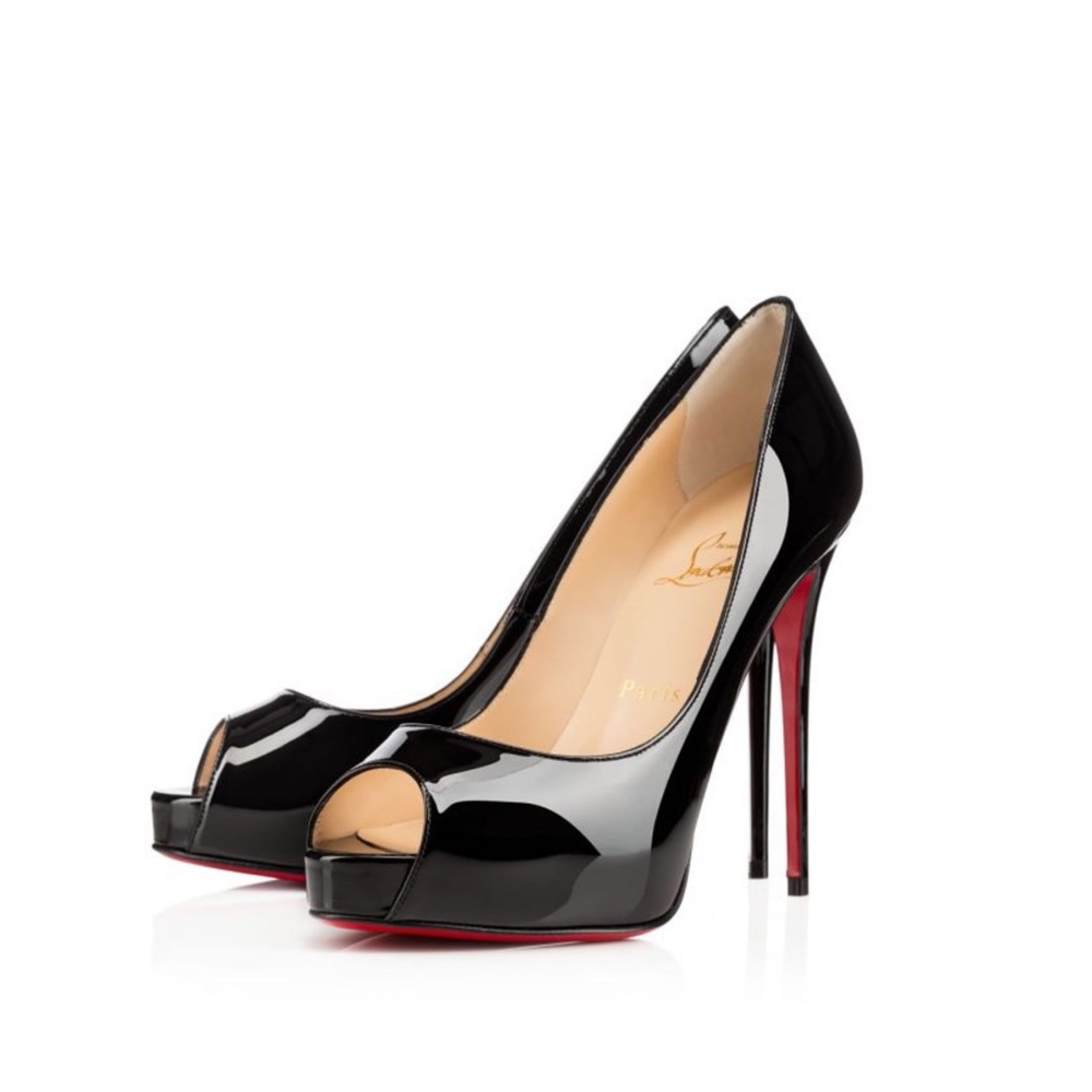 👀NEW Christian Louboutin New Very Prive 120mm black peep toe heels 39 / 9 🩷